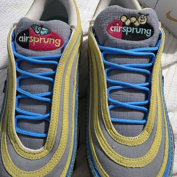 Nike Air Max 97 Gray Blue Yellow Athletic Shoes - Picture 3 of 4